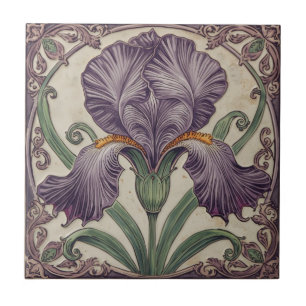 Vintage Elegante Art Nouveau paarse Iris Bloei  Tegeltje
