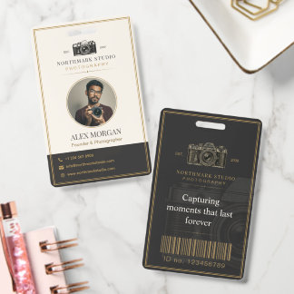 Vintage Elegante Camerafotograaf Studio ID Badge