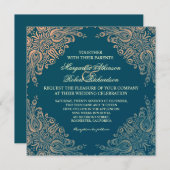 vintage élégante invitation mariage damassé chic (Devant / Derrière)