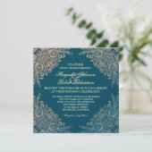 vintage élégante invitation mariage damassé chic (Debout devant)