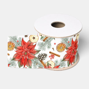 Vintage Elegante Kerst Waterverf Poinsettia Grosgrain Lint