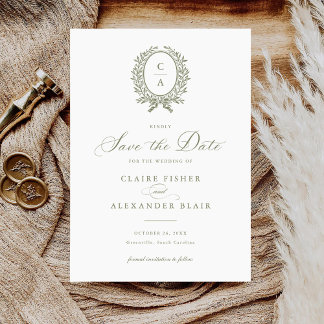 Vintage Elegante Laat Wapen Monogram Save the Date Kaart