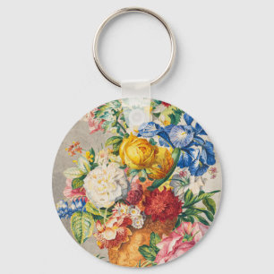 Vintage Elegante Pastelkleurige Bloemige Botanisch Sleutelhanger