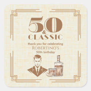 Vintage Elegante Verjaardag Whiskey 50ste Man Vierkante Sticker