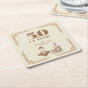 Vintage Elegante Whiskey Verjaardag 50 voor Mannen Vierkante Kartonnen Onderzetter