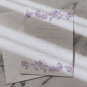 Vintage Elegantie: Lavendel Bloem Bruiloft Kaart