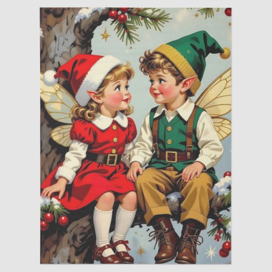 Vintage Elven Fairy Children Christmas Tissuepapier (Voorkant)