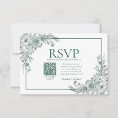 Vintage Emerald Floral Line Art QR Code RSVP (Devant)