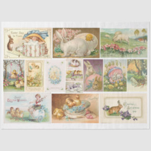 Vintage en Antiek Pasen Briefkaart Rabbit Decoupag Tissuepapier