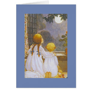 Vintage - Enfants regardant la lune,