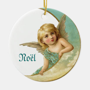Vintage engel en maan Noel kerstornament Keramisch Ornament