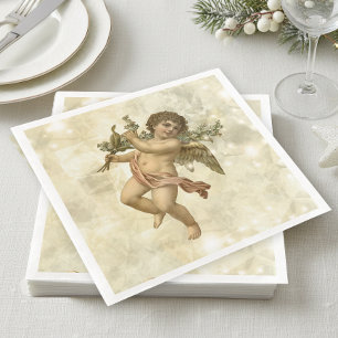 Vintage engel glinsterend goud V1 ID136 Servet