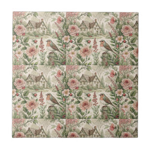 Vintage Engelse Cottage Tuin Bloemmotief Kunst Tegeltje