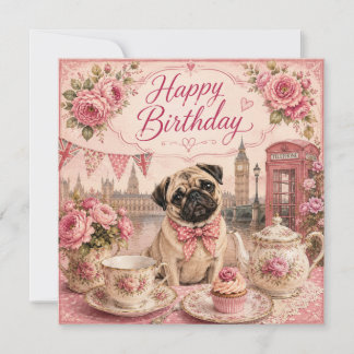 vintage engelse pug verjaardagskaart  feestdagenkaart