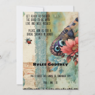 Vintage Ephemera Blue Butterfly Vrijgezellenfeest Kaart