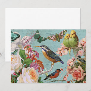 Vintage Ephemera-Rozen Butterflies & Birds-collage Kaart