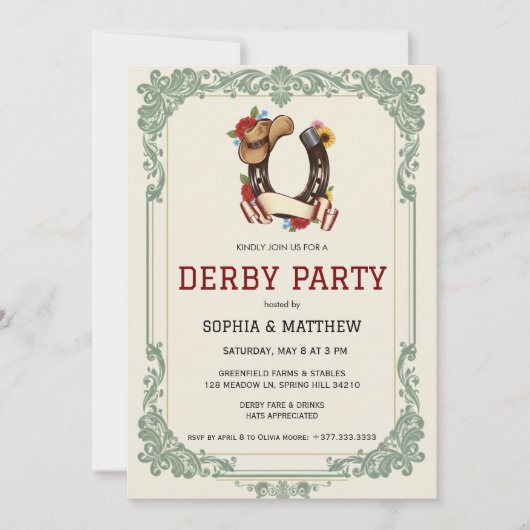 Vintage Equestrian Derby Party Invitation Race (Devant)