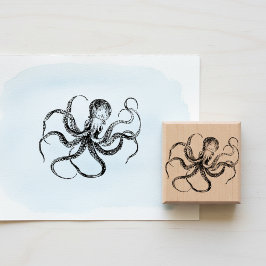 Vintage Etched Octopus Wooden Art Stamp Rubberstempel