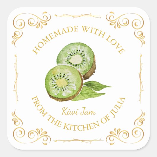 Vintage Étiquette Carré de confiture de Kiwi (Devant)