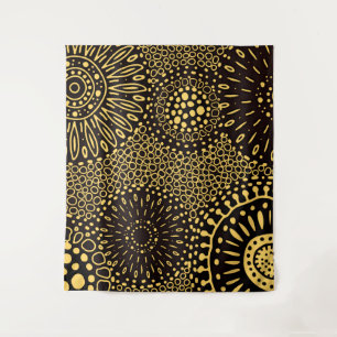 Vintage Etnisch Bloemmotief Zwart Goud Patroon Wan Wandkleed