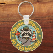 Vintage Etobicoke Lakeside Lighthouse Waves Sleutelhanger (Achterkant)