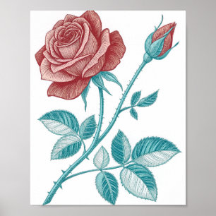 Vintage ets-stijl botanische illustratie van een poster