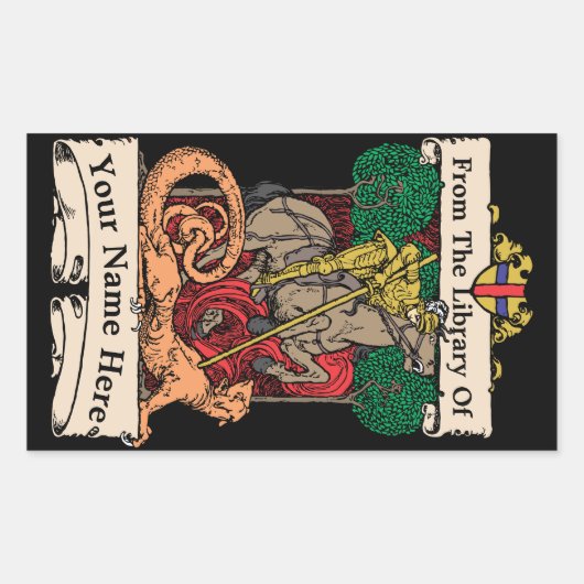 Vintage Ex Libris Knight & Dragon Étiquette Modèle (Devant)
