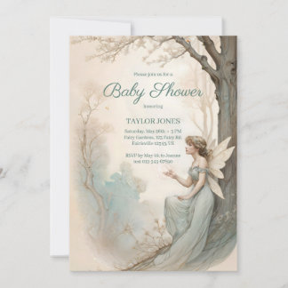 Vintage Fairy Baby Shower Kaart