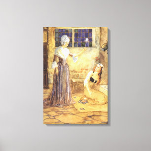 Vintage Fairy Tale Cinderella met Fairy Godmoeder Canvas Afdruk
