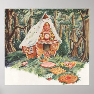 Vintage Fairy Tale, Hansel en Gretel Snoep House Poster