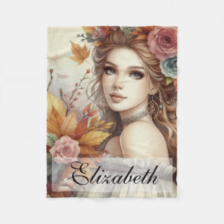 Vintage Fall Princess with Autumn leaves  Fleece Deken