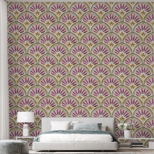 Vintage Fan Palm Watercolor Pattern Behang (Slaapkamer)