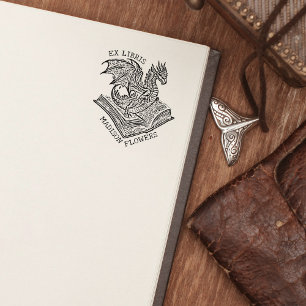 Vintage Fantasy Draak Ex Libris Rubberstempel