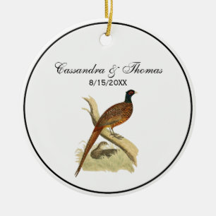 Vintage fazant op tak jachtvogel tekening kleur keramisch ornament