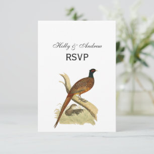 Vintage fazant op tak jachtvogel tekening kleur RSVP kaartje