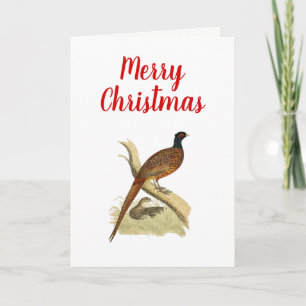 Vintage Fazant op Tak Jachtvogeltekening Kleur Feestdagen Kaart