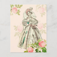 Vintage femme victorienne mode carte postale rose