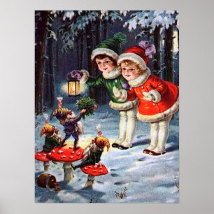 vintage festif Noël enfants Poster de vacances