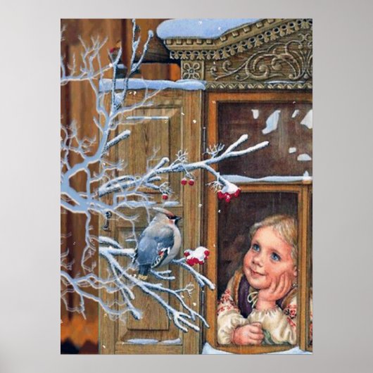 vintage festif Noël fille de vacances Poster (Devant)