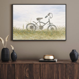 Vintage fiets in weide schets – Rustic Minimalisme Poster