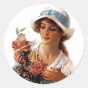 Vintage fille avec Autocollant Valentine Rose