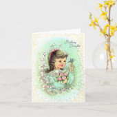Vintage fille avec carte d'anniversaire (Fleur jaune)