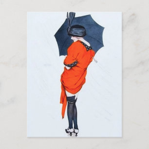 Vintage fille avec carte postale parapluie