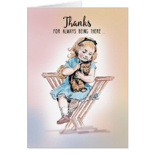 Vintage fille avec chat Merci d'être là