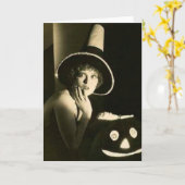Vintage fille avec Citrouille Carte de voeux Hallo (Fleur jaune)