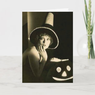Vintage fille avec Citrouille Carte de voeux Hallo