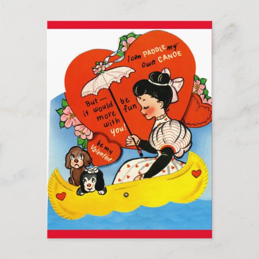 Vintage fille & chien en Canoë Valentine Carte pos (Devant)