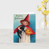 Vintage fille d'Halloween avec carte de chat noir (Fleur jaune)