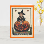 Vintage fille d'Halloween sur la carte Jack o'Lant (Fleur jaune)