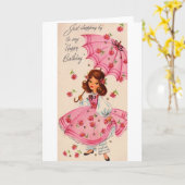 Vintage Fille En Rose Avec Parasol Carte Anniversa (Fleur jaune)